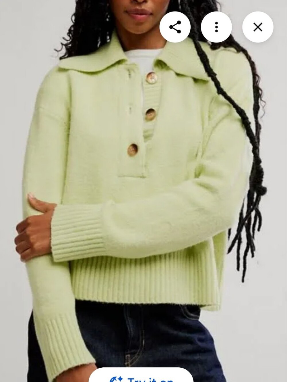 Free People Trading Up Polo Sweater Matcha Melange-Small-NWT